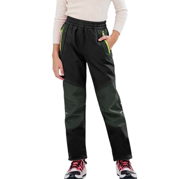 JAJAHO Boys Girls Softshell Snow Pants Insulated Windproof Outdoor Hiking Skiing Thermal Winter Trousers For Kids Straight Leg Stylish Trousers