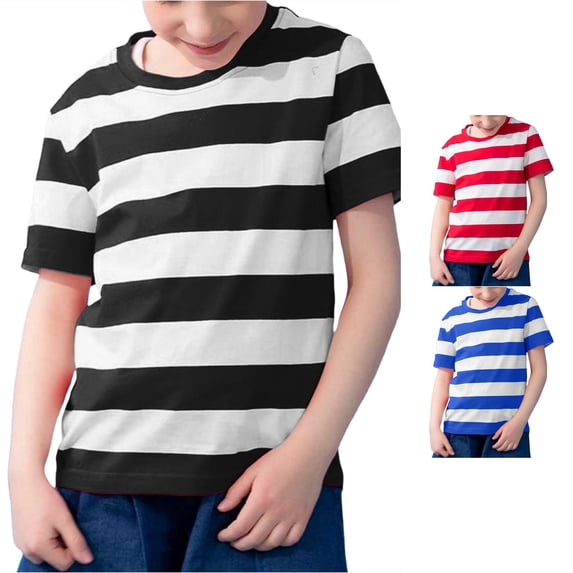 JAJAHO Boys Girls Striped Tees Summer Short Sleeve T Shirts Color Block Crewneck Loose Fit Kids Tops 2-13Y