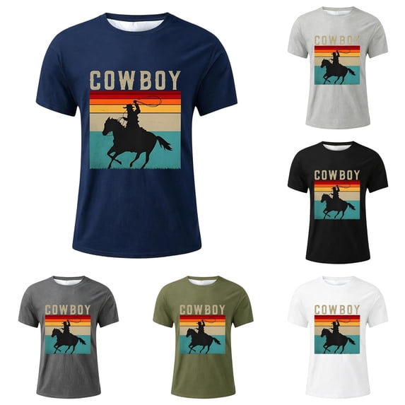 JAJAHO Boys Graphic Tees Western Cowboy Printed Short Sleeve Crew Neck Loose Fit Kids T Shirt 2-13Y