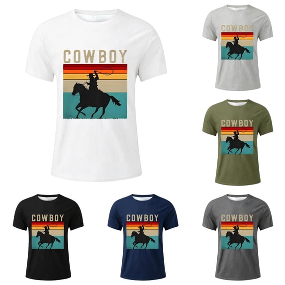 JAJAHO Boys Graphic Tees Western Cowboy Printed Short Sleeve Crew Neck Loose Fit Kids T Shirt 2-13Y