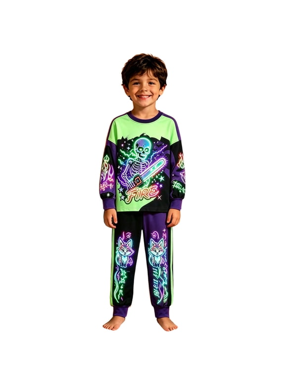 Boys Halloween Pajamas Cartoon Long Sleeve Sleepwear Set With Pants 2 Piece Pjs For Kids 2-10Y