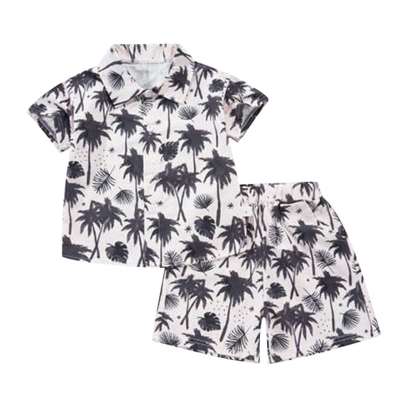 JAJAHO Boys Hawaiian Outfits 2Pcs Set Summer Beach Tropical Print Button Down Collar Short Sleeve Shirt And Shorts Toddlers Kids 1-5Y Soft Outfit