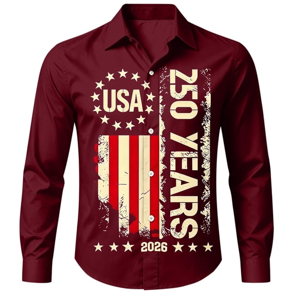 JAJAHO Boys Independence Day Shirts 250 Years Anniversary USA Fourth Of July Long Sleeve Button Down Collared Shirts For Kids 5-17Y
