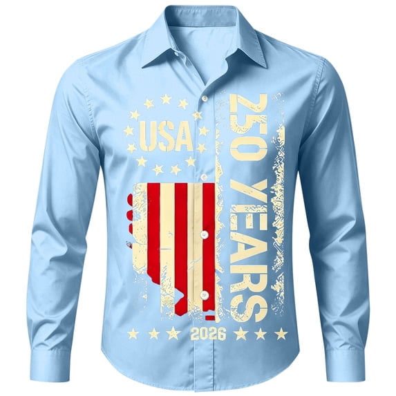 JAJAHO Boys Independence Day Shirts 250 Years Anniversary USA Fourth Of July Long Sleeve Button Down Collared Shirts For Kids 5-17Y