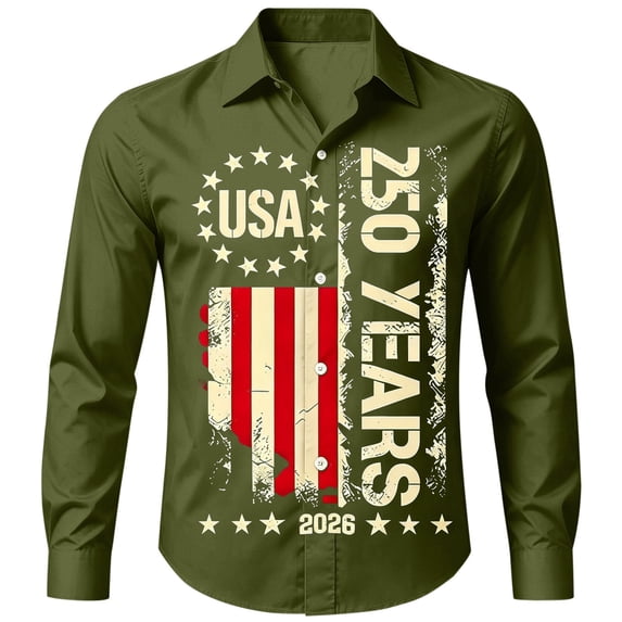 JAJAHO Boys Independence Day Shirts 250 Years Anniversary USA Fourth Of July Long Sleeve Button Down Collared Shirts For Kids 5-17Y