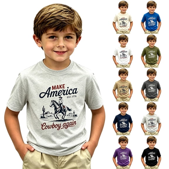 JAJAHO Boys Letter Graphic Tees Funny Print Short Sleeve Crew Neck T Shirt Summer Casual Playwear For Kids 2-13Y Soft Tops