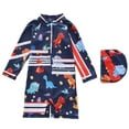 thumbnail image 1 of JAJAHO Boys Long Sleeve Rash Guard Swimsuit One Piece Zipper Bathing Suit With Matching Swim Cap 2PCS Set For Beach Pool Soft Swimwear, 1 of 6