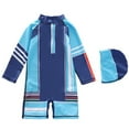 thumbnail image 1 of JAJAHO Boys Long Sleeve Rash Guard Swimsuit One Piece Zipper Bathing Suit With Matching Swim Cap 2PCS Set For Beach Pool Trendy Swimwear, 1 of 6