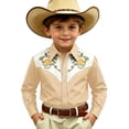 thumbnail image 1 of JAJAHO Boys Long Sleeve Shirts Western Cowboy Floral Embroidery Button Down Collared Shirts For Kids 4-13Y Comfy Tops, 1 of 4