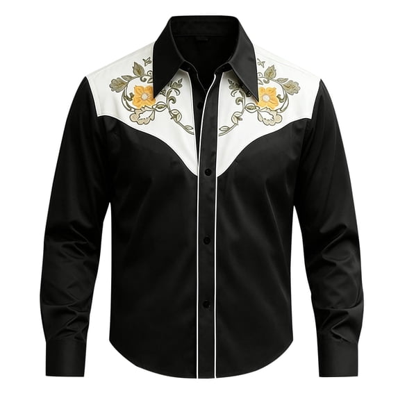 JAJAHO Boys Long Sleeve Shirts Western Cowboy Floral Embroidery Button Down Collared Shirts For Kids 4-13Y Versatile Tops