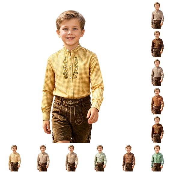 JAJAHO Boys Plaid Shirts Kids Boy Button Down Shirt Long Sleeve Stand Collar Regular Fit Dress Blouses School Uniform Wear 2-14Y Versatile Tops