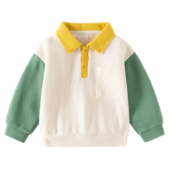 JAJAHO Boys Polo Shirts Kids Toddlers Cotton Color Block Long Sleeve Spring Fall Collared Polos With Pocket 2-8Y