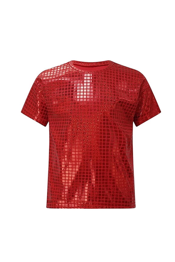 Boys Shiny T Shirt Carnival Square Sequins Sparkly Short Sleeve Tee Performance Wear 2-19 Years Stylish Tops