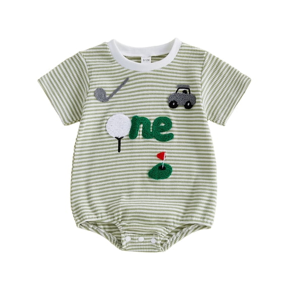 JAJAHO Boys Short Sleeve Bodysuit Baby Boy Clothes Cartoon Embroidery Striped Short Sleeve Toddler Romper 6-18M Stylish Onesie