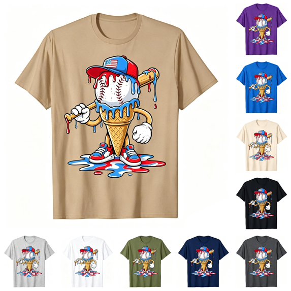JAJAHO Boys Short Sleeve Crew Neck T-Shirts Baseball Ice Cream Printed Funny Graphic Tees For Kids 2-13Y