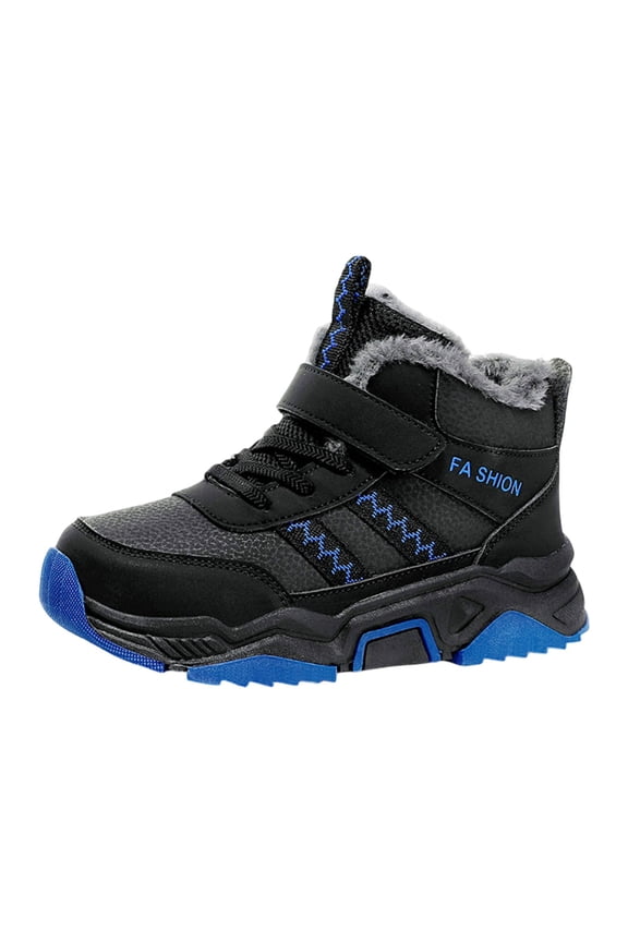 Boys Sneakers Hiking Ankle Boots Fuzzy Lining Winter Warm Athletic Strap Snow Boots For Kids Outdoor Adventure Trekking Versatile Shoes