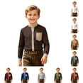 thumbnail image 1 of JAJAHO Boys Striped Button Down Shirt Long Sleeve Stand Collar Regular Fit Dress Shirts School Uniform Formal Wear For Kids 2-14Y Stylish Tops, 1 of 4
