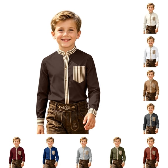 JAJAHO Boys Striped Button Down Shirt Long Sleeve Stand Collar Regular Fit Dress Shirts School Uniform Formal Wear For Kids 2-14Y Stylish Tops