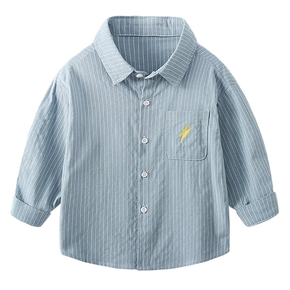 JAJAHO Boys Striped Button Down Shirt Long Sleeve Toddler And Kids Cotton Clothes Lightning Embroidery Shirts 1-8Y