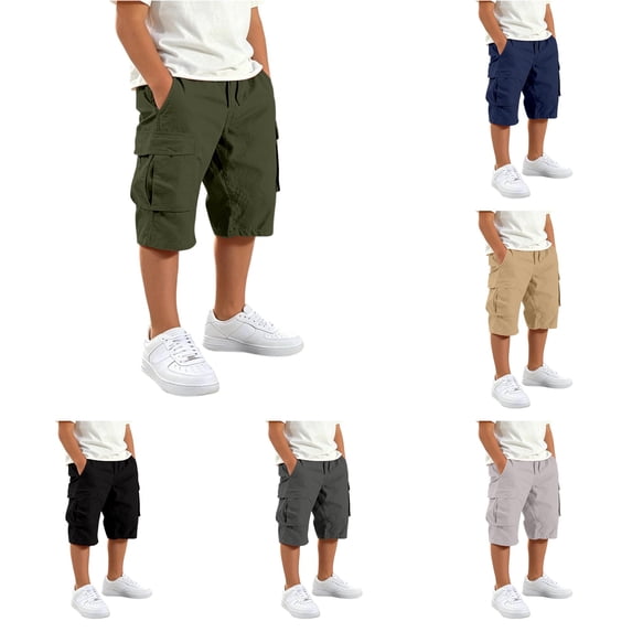 JAJAHO Boys Summer Cargo Shorts Drawstring Elastic Waist Jogger Athletic Shorts With Multi Pockets Kids Teens Sports Clothes 5-16Y
