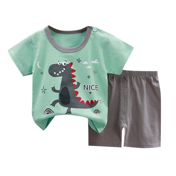 JAJAHO Boys Summer Clothes Kids Toddlers Outfits Cartoon Dinosaur Short Sleeve T Shirts And Shorts 2 Piece Set Ages 0-8Y Soft Outfit
