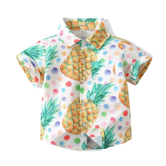 JAJAHO Boys Summer Hawaiian Shirts Short Sleeve Pineapple Printed Button Down Collared Shirts Toddler Boy Beach Clothes 1-6Y Versatile Tops