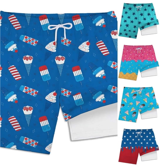 JAJAHO Boys Swim Trunks With Liner UPF 50+ Ice Cream Printed Beach Shorts For Kids Boy Bathing Suit Drawstring Swim Shorts 2-14Y