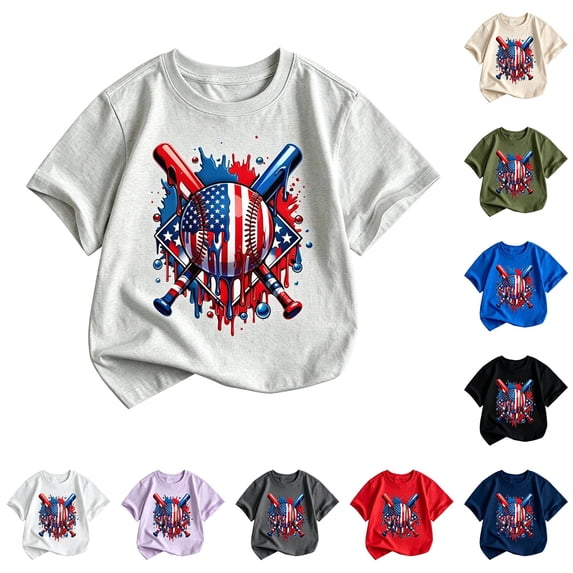 JAJAHO Boys T Shirt Kids Baseball T-Shirts Sizes 2-13 American Flag Print Short Sleeve Crew Neck Graphic Tees