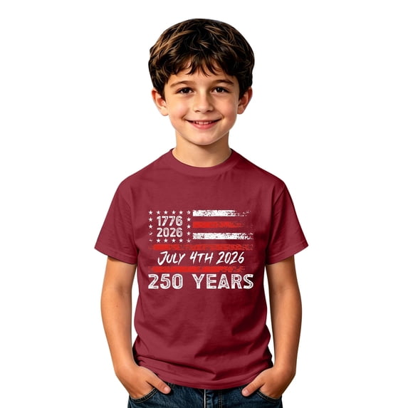 JAJAHO Boys United States 250 Years Graphic Tee For Kids US National Flag Casual Shirts Celebrate America's 250th Anniversary Short Sleeve T Shirt 2-13Y