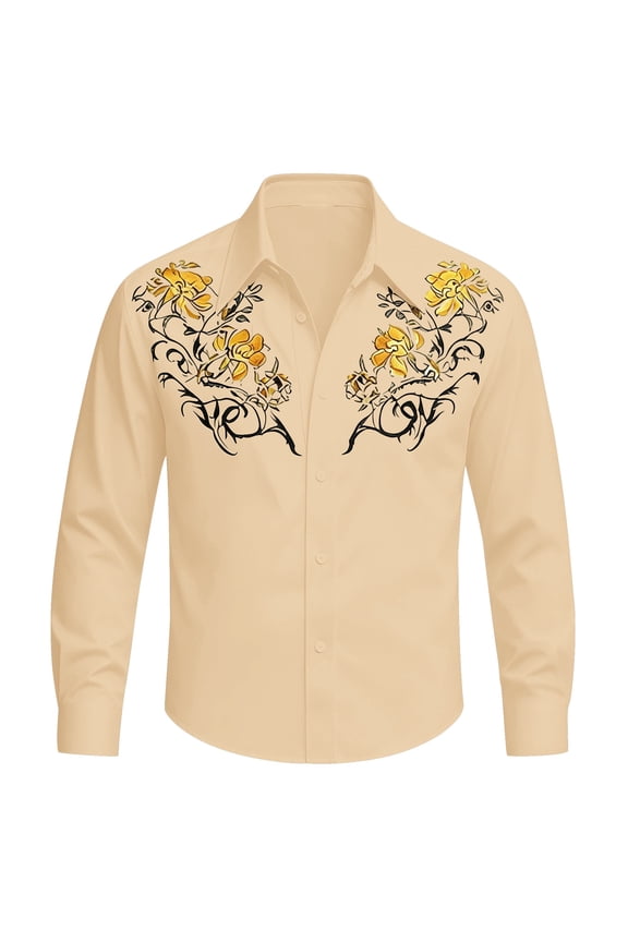 Boys Western Cowboy Shirts Long Sleeve Floral Retro Style Button Down Collared Shirts For Kids 4-13Y Trendy Tops