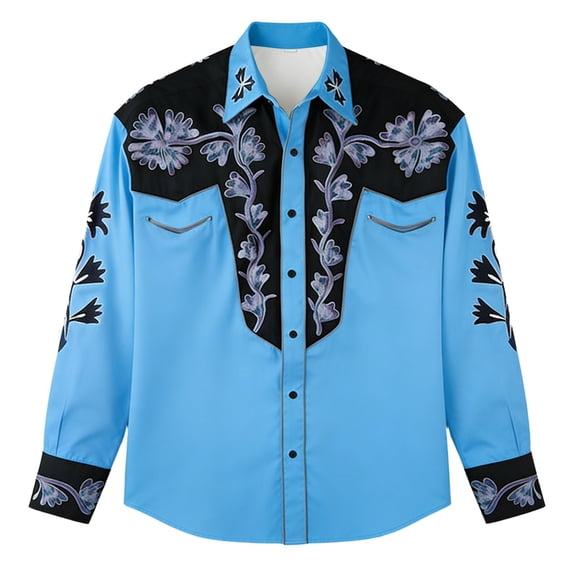 JAJAHO Boys Western Cowboy Shirts Retro Floral Print Long Sleeve Button Down Collared Shirts For Kids 4-13Y Soft Tops