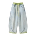 thumbnail image 1 of JAJAHO Boys Wide Leg Denim Pants For Kids Teens Stretch Casual Drawstring Baggy Streetwear Jeans 3-17Y Summer Versatile Trousers, 1 of 5