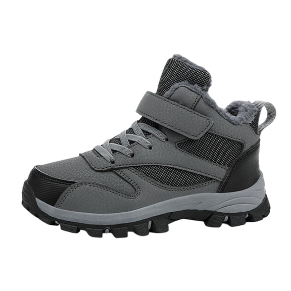 JAJAHO Boys Winter Ankle Sneakers Fuzzy Lining Warm Sports Strap Sneakers For Kids Child Outdoor Play Comfort Shoes