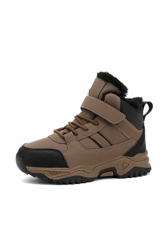 Boys Winter Ankle Sneakers Fuzzy Lining Winter Warm Athletic Strap Boots For Kids Outdoor Adventure Trekking Casual Shoes
