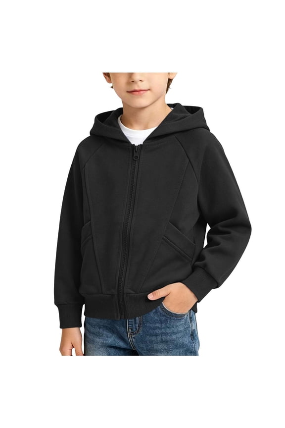 Boys Zip Up Hoodie Raglan Long Sleeve Plain Sweatshirt With Pockets Fall Track Jackets For Kids 1-12Y