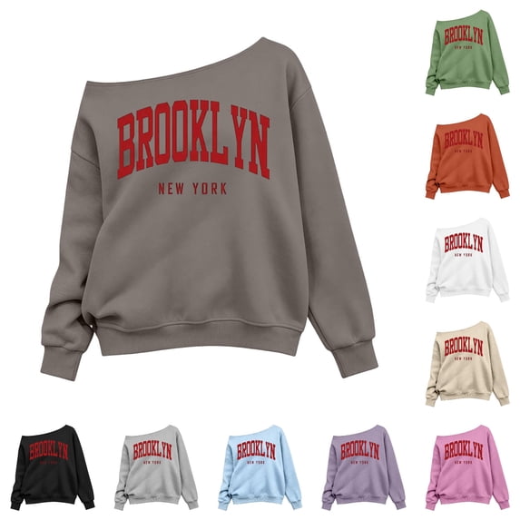 JAJAHO Brooklyn Shirt Girls Off The Shoulder Sweatshirt Sizes 3-14 Kids Asymmetrical Long Sleeve Street Pullover Tops