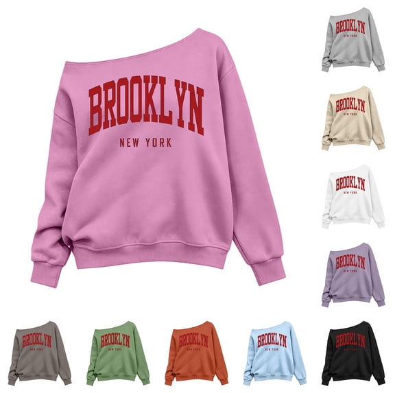 JAJAHO Brooklyn Shirt Girls Off The Shoulder Sweatshirt Sizes 3-14 Kids Asymmetrical Long Sleeve Street Pullover Tops