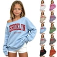 thumbnail image 1 of JAJAHO Brooklyn Shirt Girls Off The Shoulder Sweatshirt Sizes 3-14 Kids Asymmetrical Long Sleeve Street Pullover Tops, 1 of 5