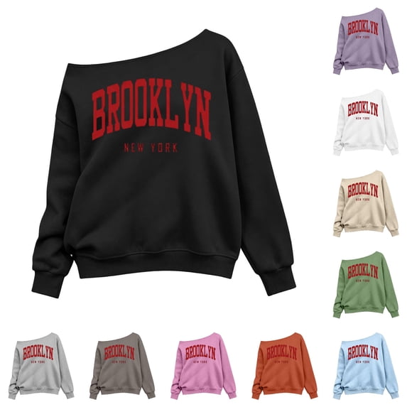 JAJAHO Brooklyn Shirt Girls Off The Shoulder Sweatshirt Sizes 3-14 Kids Asymmetrical Long Sleeve Street Pullover Tops