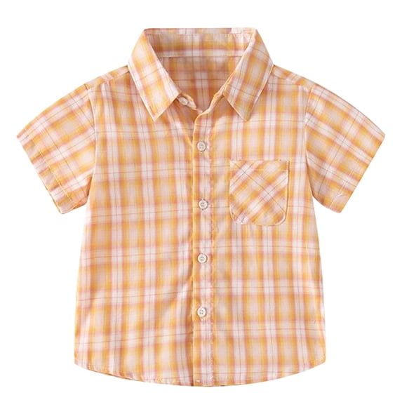 JAJAHO Button Up Shirts For Boys Kids Toddler Plaid Short Sleeve Button Down Collared Pocket Shirts 1-11Y Versatile Tops