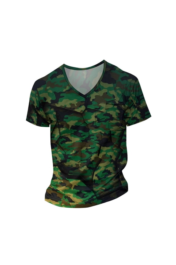 Camo Shirts For Men Camouflage Short Sleeve T Shirt With Pocket Summer Casual V Neck Base Layer Tee Shirts Casual Daily Wear Soft Tops