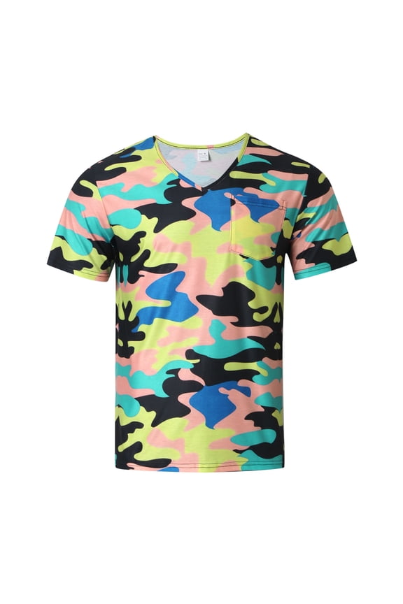 Camo Shirts For Men Camouflage Short Sleeve T Shirt With Pocket Summer Casual V Neck Base Layer Tee Shirts Casual Daily Wear Trendy Tops