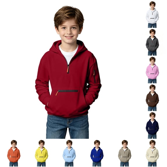 JAJAHO Cargo Hoodies For Kids Boys Quarter Zip Long Sleeve Hooded Sweatshirts With Zipper Pockets 5-16Y