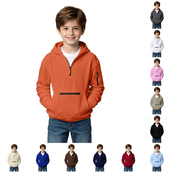 JAJAHO Cargo Hoodies For Kids Boys Quarter Zip Long Sleeve Hooded Sweatshirts With Zipper Pockets 5-16Y