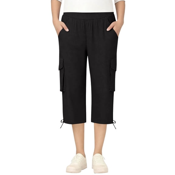 JAJAHO Cargo Pants For Girls Linen Capris Summer Lightweight Elastic Waist Kids Cropped Pants With Multi Pockets 5-15Y Stylish Trousers