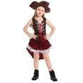 thumbnail image 1 of JAJAHO Carnival Girls Pirate Dress Up Outfit Sleeveless Top Belted Layered High-Low Skirts With Hat Arm Rings 4 PCS Set For Kids 4-16 Years, 1 of 8