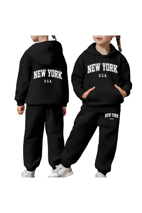 Child Boys Girls Sweatsuits 2 Piece Track Suit Long Sleeve Letter Printed Hoodie Pullover Jogger Pants Kids Activewear Versatile Outfit
