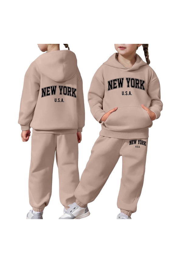 Child Boys Girls Sweatsuits 2 Piece Track Suit Long Sleeve Letter Printed Hoodie Pullover Jogger Pants Kids Activewear Versatile Outfit