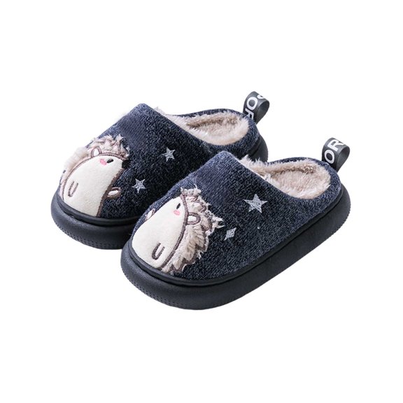 JAJAHO Child Toddler Slippers Fuzzy Lining Slip On Indoor Shoes Cute Cartoon Animals Embroidery Design For Kids Winter Warm Cute Slippers