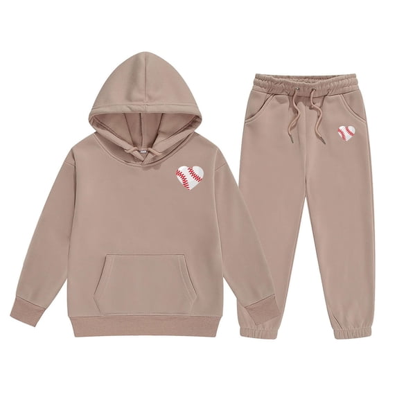 JAJAHO Children's 2 Piece Set Sweatsuit Unisex Kids Heart Baseball Print Hoodies Sweatshirt Jogger Sweatpants 1-13 Years Cozy Track Suits